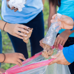 Children picking up litter for clean up Australia day