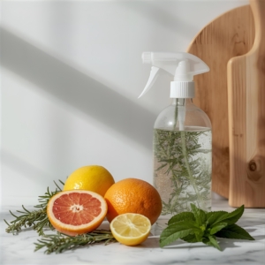 Spray bottle with ingredients for a natural air freshener